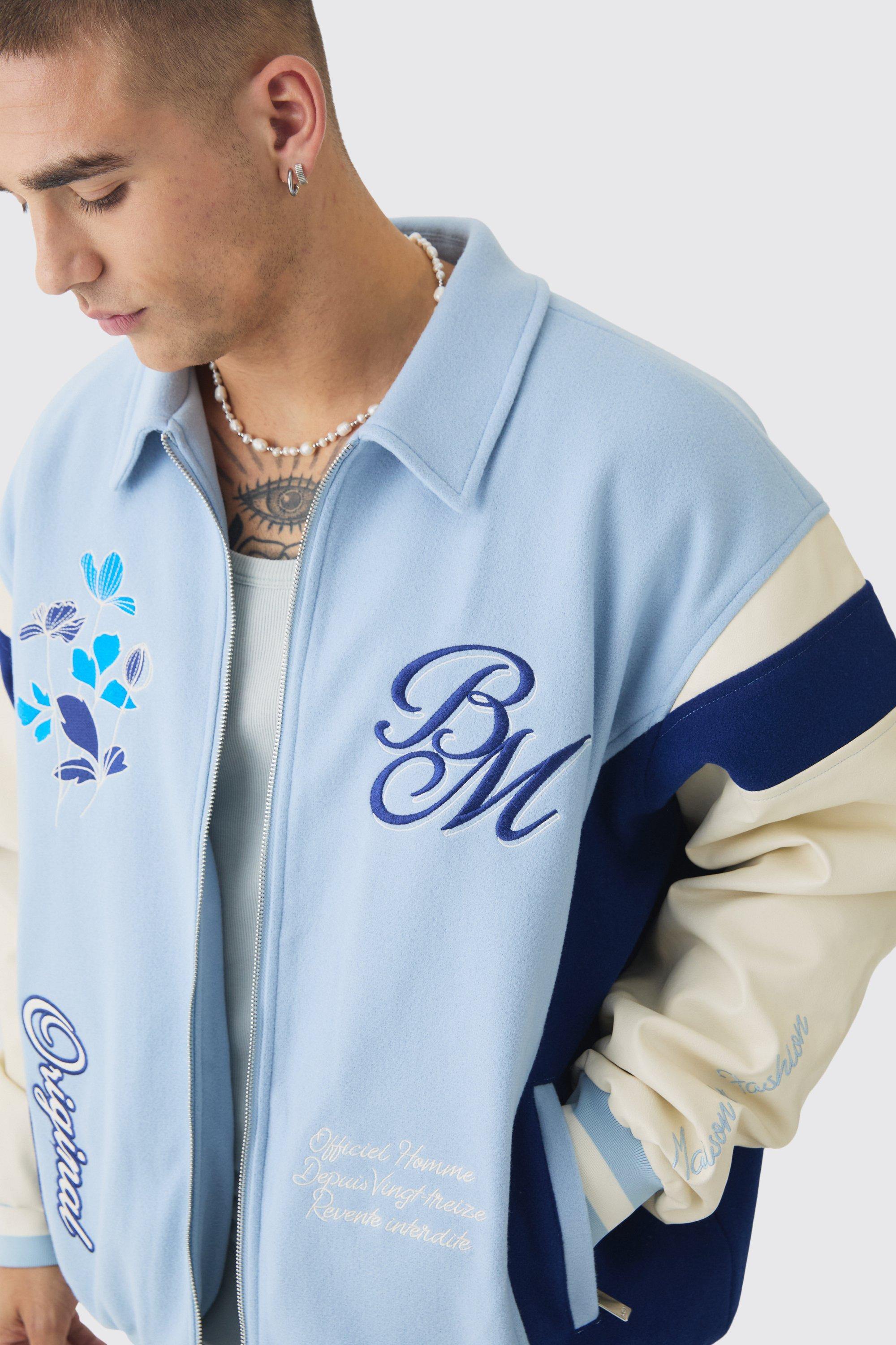 Blue and white letterman jacket hotsell
